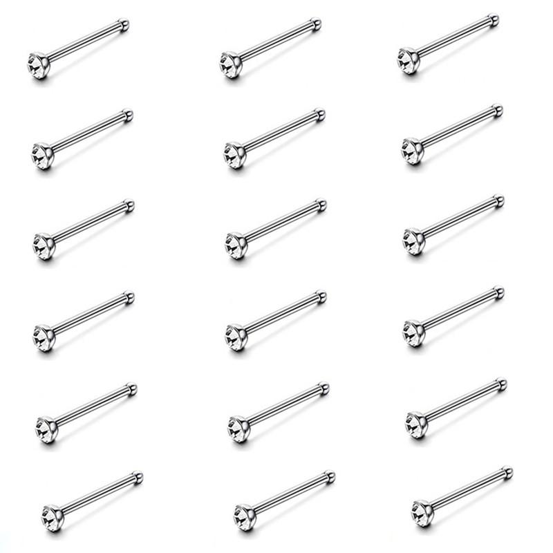 5/10/20PCS Stainless Steel L Shape Nose Stud Set 20G Crystal Nose Ring Hoop Set Indian Crystal Nose Stud Bulk Piercing Nariz Lot