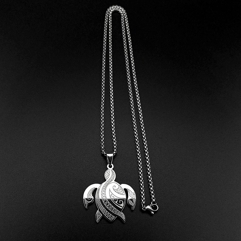 Bohemian Polynesian Tribal Totem Sea Turtle Pendant Necklace For Women Men Stainless Steel Gold Silver Color Animal Jewelry Gift