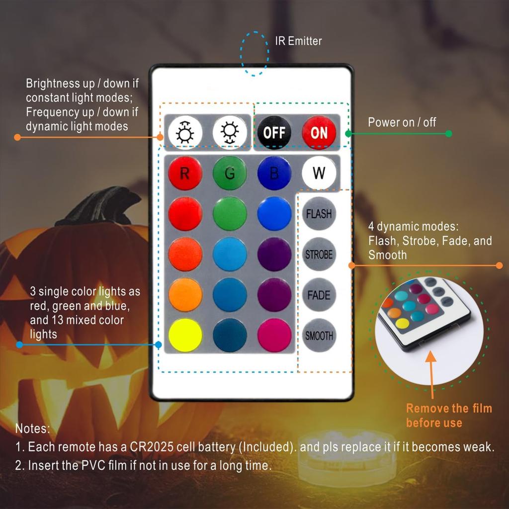Submersible LED Lights with Remote, Color Changing Battery Powered Underwater LED Light Pucks for Pool Pond Camping Bucket Decoration (4 Packs)