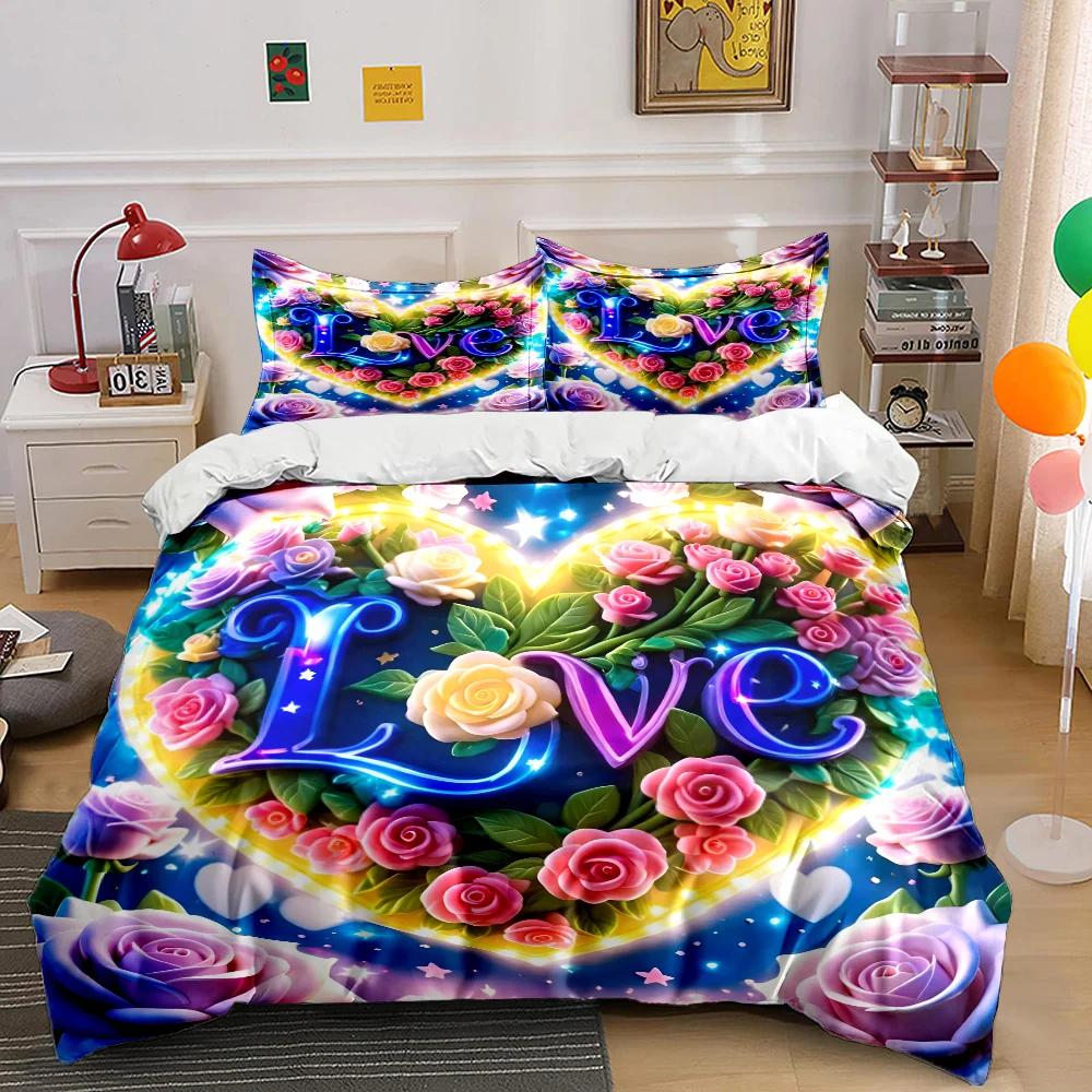 3-teiliges Fantasy Love Kunstdruck Bettwäscheset Bettbezug 1 Bettbezug 2 Kissenbezüge Erwachsenen- und Kinderbettwäscheset Luxus für Geschenke