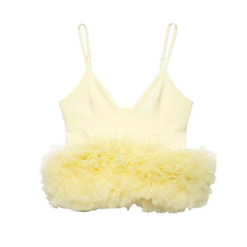 

Jnleaog Весна Новое поступление Женская одежда Модный стиль Модный пышный подол Шелковая сетка Стрейч топы 4772005 Light yellow XS