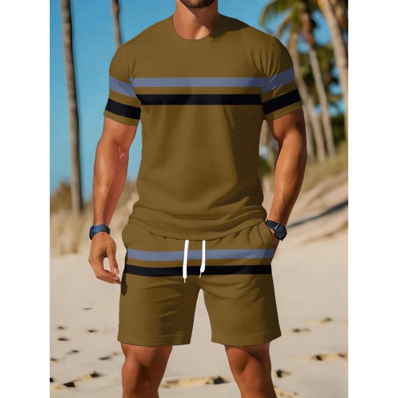 Casual Sports Suit Breathable Outdoor Leisure Men's Round Neck T-shirt Shorts Pants Suit Summer Digital Printing Printing Suit for Men and Adults