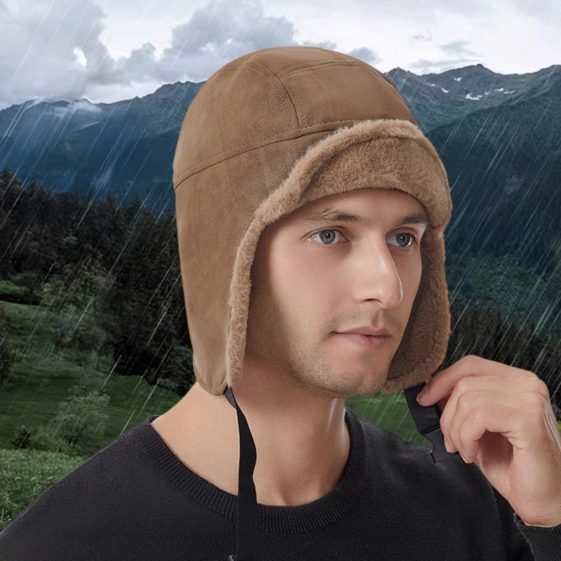 New Solid Color Plush Lei Feng Hat Men and Women Winter Outdoor Riding Skiing Sport Ear Protection Windproof Leather Bomber Hats