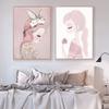Nordic Watercolor Cartoon Unicorn Deer Rabbit Girl Canvas Painting Flower Poster Swan Wall Pictures Kids Room Home Decoration