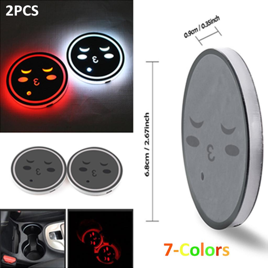 1Pair 2.67" ABS Creative Car Cup Mat With Decorative RGB LED Waterproof