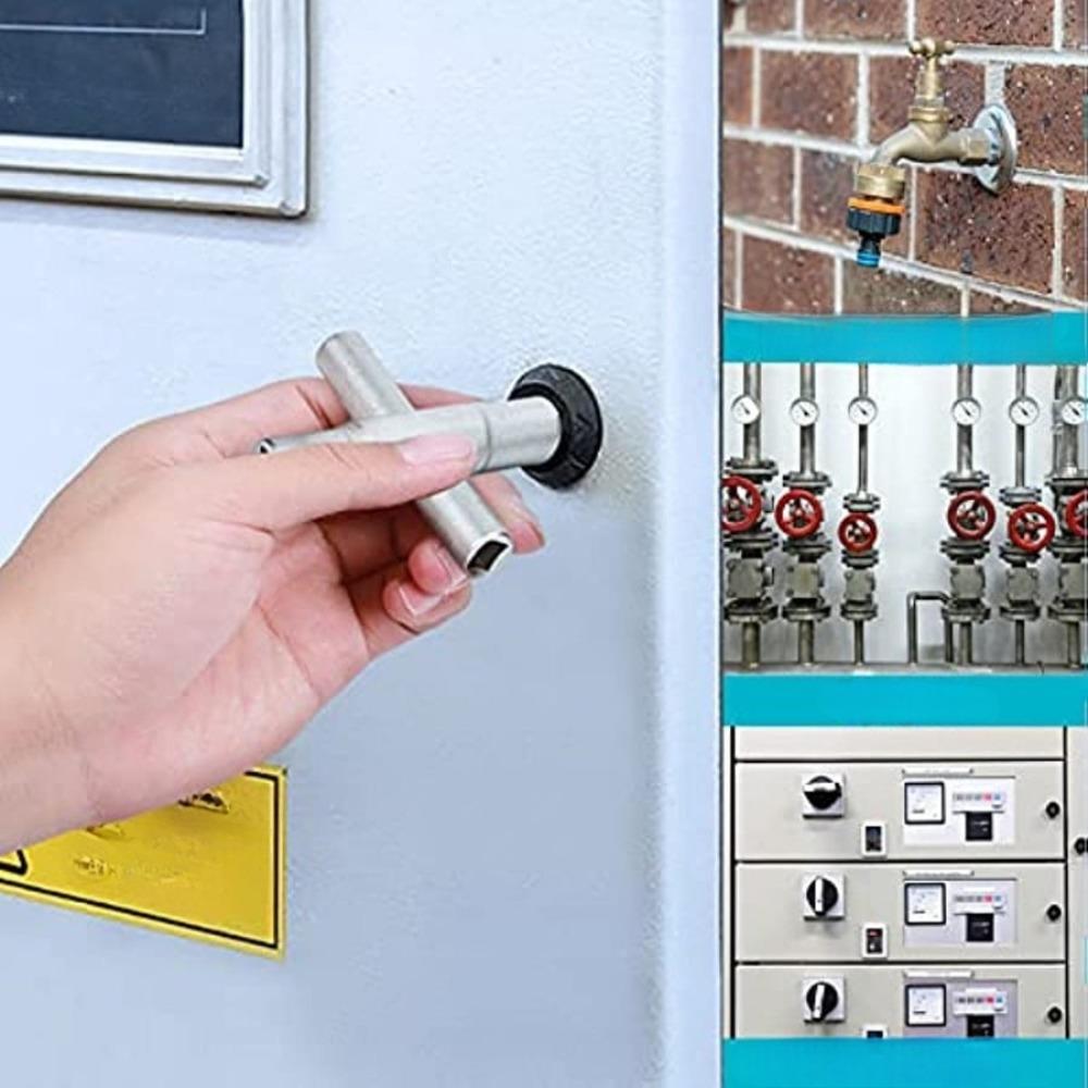 1 szt. 4-drożny klucz do zaworu progowego, wytrzymały klucz do wody, stalowy klucz do urządzeń wodnych do kranów zaworów i węży