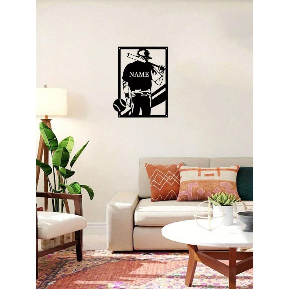 Custom Metal Baseball Player Wall Art Sculpture Personalized Number Name Sign Iron Sport Silhouette Home Decor