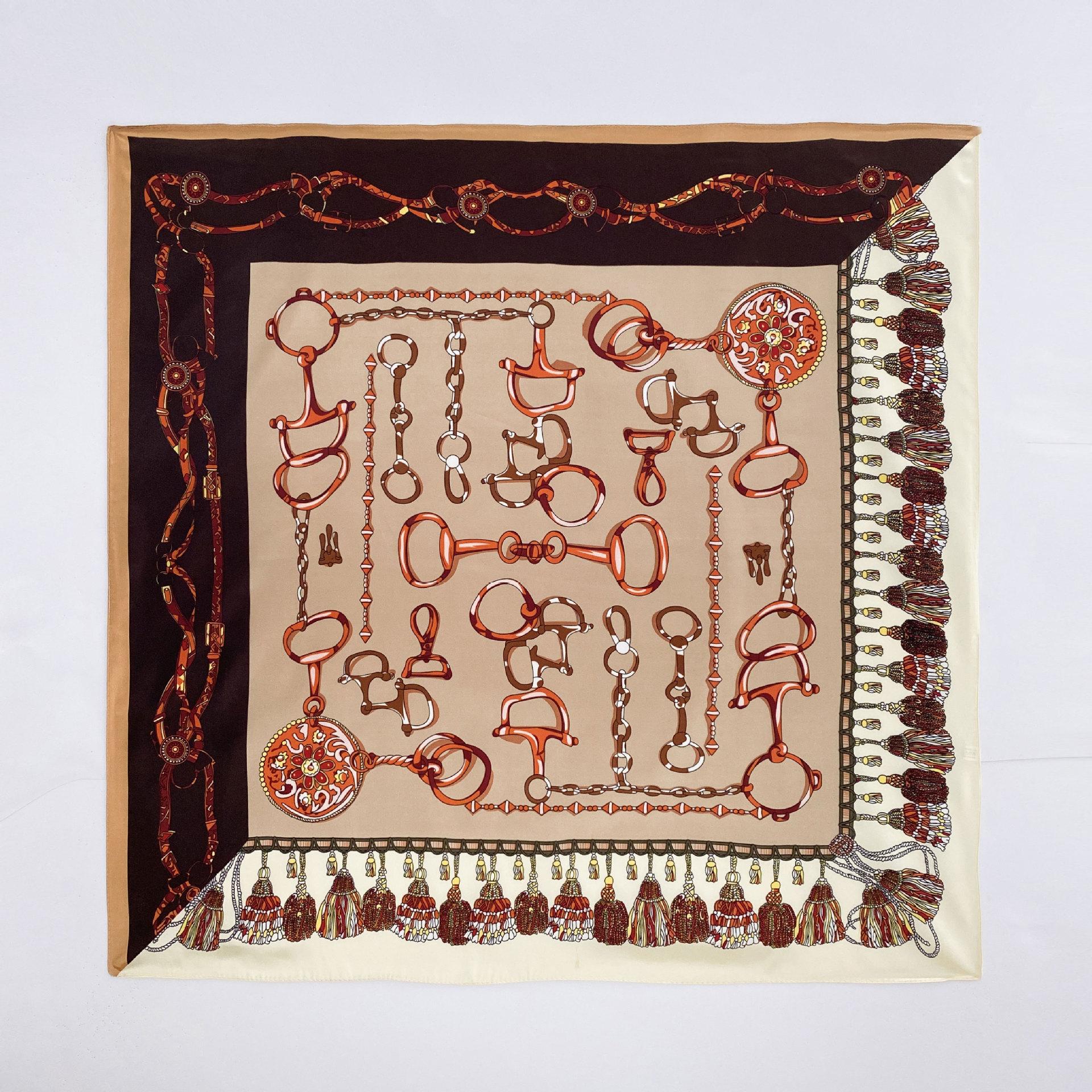 

Высококачественные роскошные шелковые шарфы, повязка на голову, шарфы, шейный шарф для женщин, шелковый шарф с цепочкой, женская декоративная шаль 90*90cm коричневый