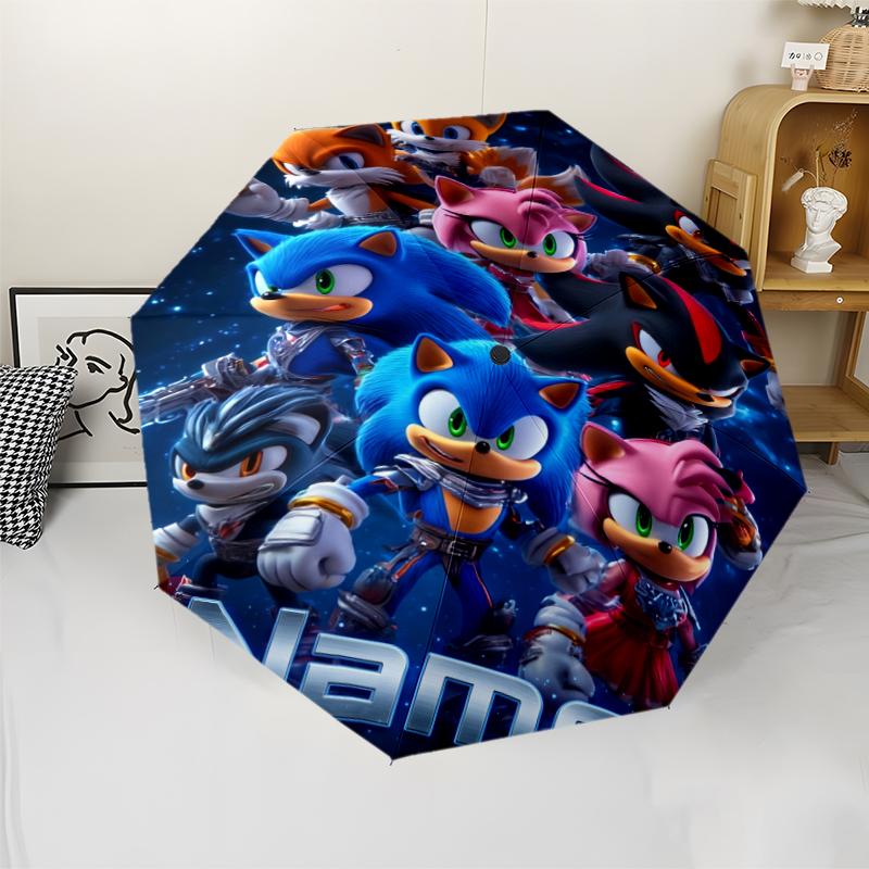 Custom Name Sonic Theme Automatic Umbrella, Lightweight & Portable, 8 Rib, Perfect for Outdoor Travel, Birthdays, Christmas, Gifts.