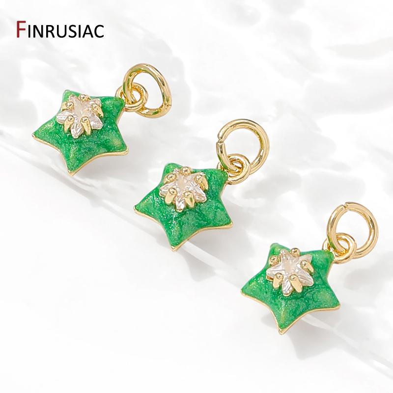 14K Gold Plated Brass Zircon Enamel Star Charms Pendants for Jewelry Making Earrings Necklaces Bracelets DIY Crafts Accessories