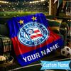 Custom Name Bahia Fc Crest Design Flannel Blanket, Use for Birthday/Holiday Gift, Soft Blanket for Sofa/Bed/Camping/Office, Home Decor