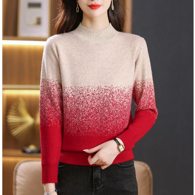 Women's Knitted Sweater Autumn and Winter Gradient Color Sweater Loose Pullover Thickened Knitted Sweater
