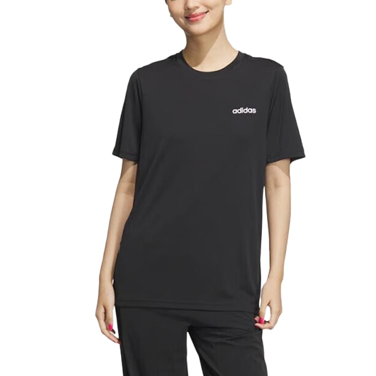 Adidas Contrast Chest Logo Crew Neck Basic Sports T-shirt Asia Sizing 'Black' JJ0621