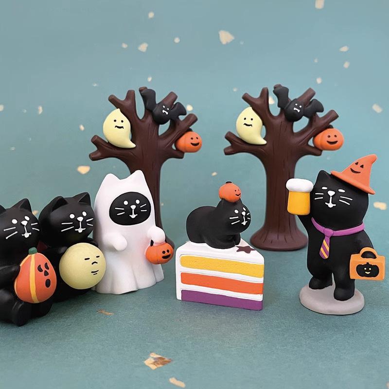 Japanese Cat Halloween Resin Ornaments – Handmade DIY Trendy Toy Figures