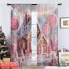 2Pcs 2D Flat Printing Fashionable Christmas Curtains Gingerbread Candy Cane_ Cute Pink Brown Digital Printed Polyester Drapes