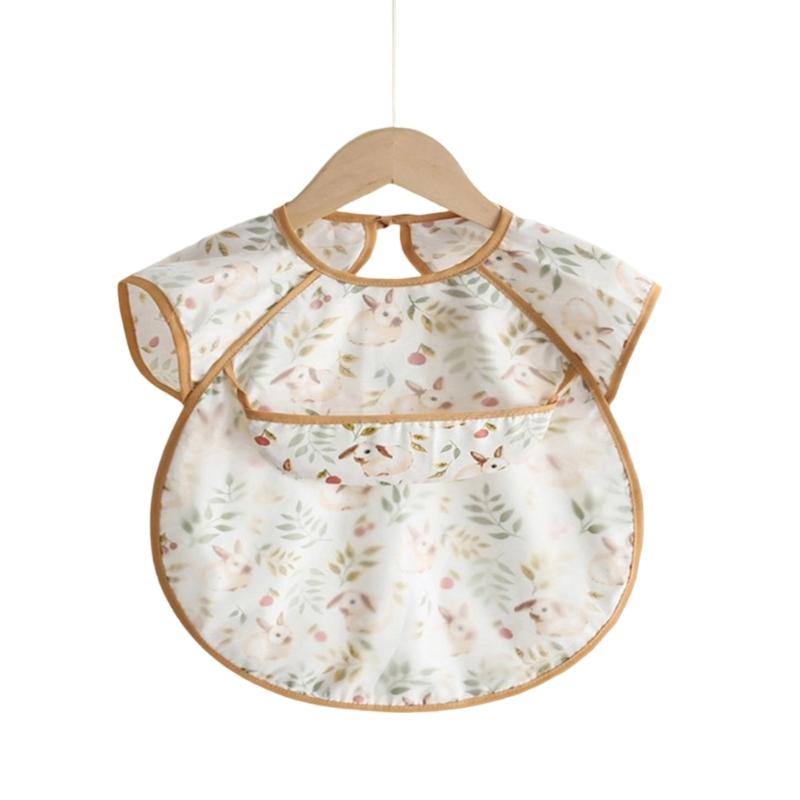 Spill Proof Short Sleeve Infant Bib with Adjustable Straps Easy Cleaning Smock For Eating Painting Outdoor Activity