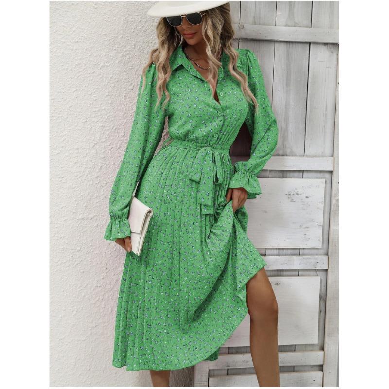 Autumn and Winter Women's Pressure Folded Peplum Long Sleeve Hem Dresses
