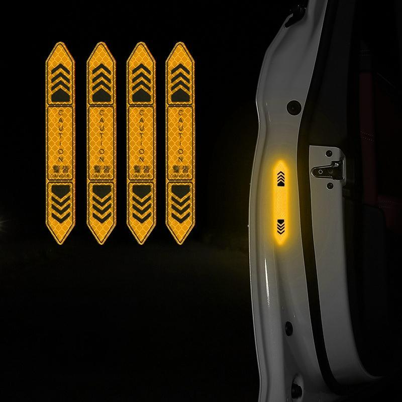 4Pcs/set Night Strong Reflective Car Door Warning Stickers - Open Safety Anti-Collision Reflective Body Stickers.