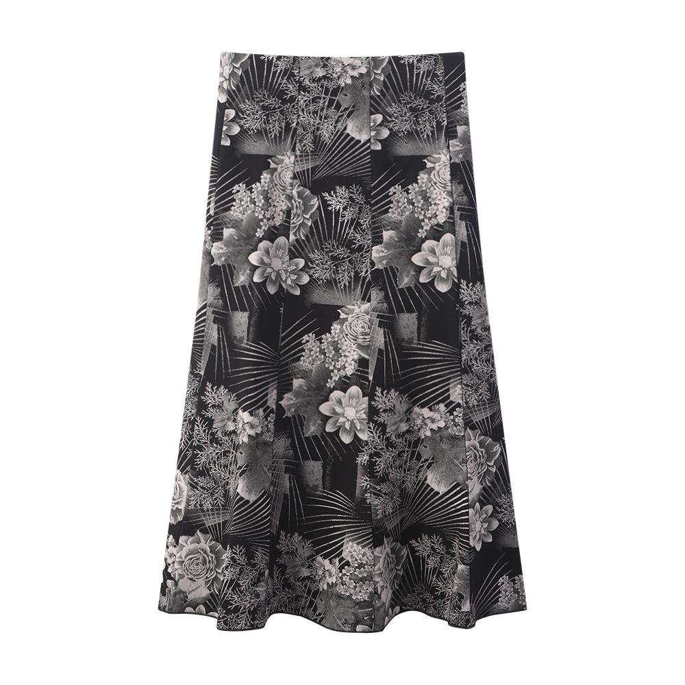Women's Casual Printed Skirt, Floral Skirt, Trendy Temperament, A-line Skirt, Elastic Mid-length Skirt