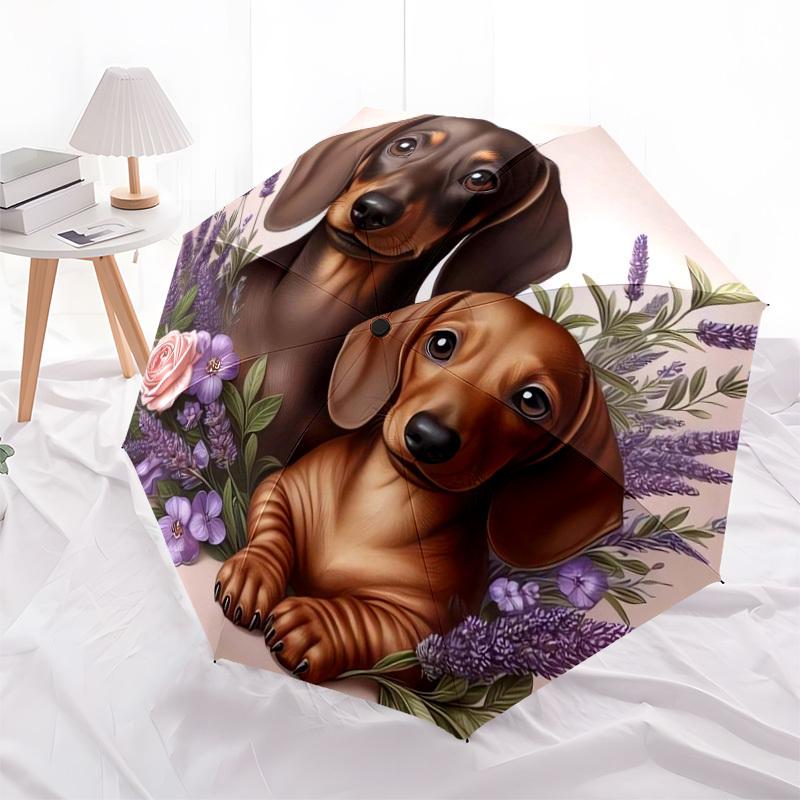 1pc Dachshund Floral Portrait Umbrella with Plastic Handle,Suitable for All Seasons Home Travel Outdoor UmbrellaDD299