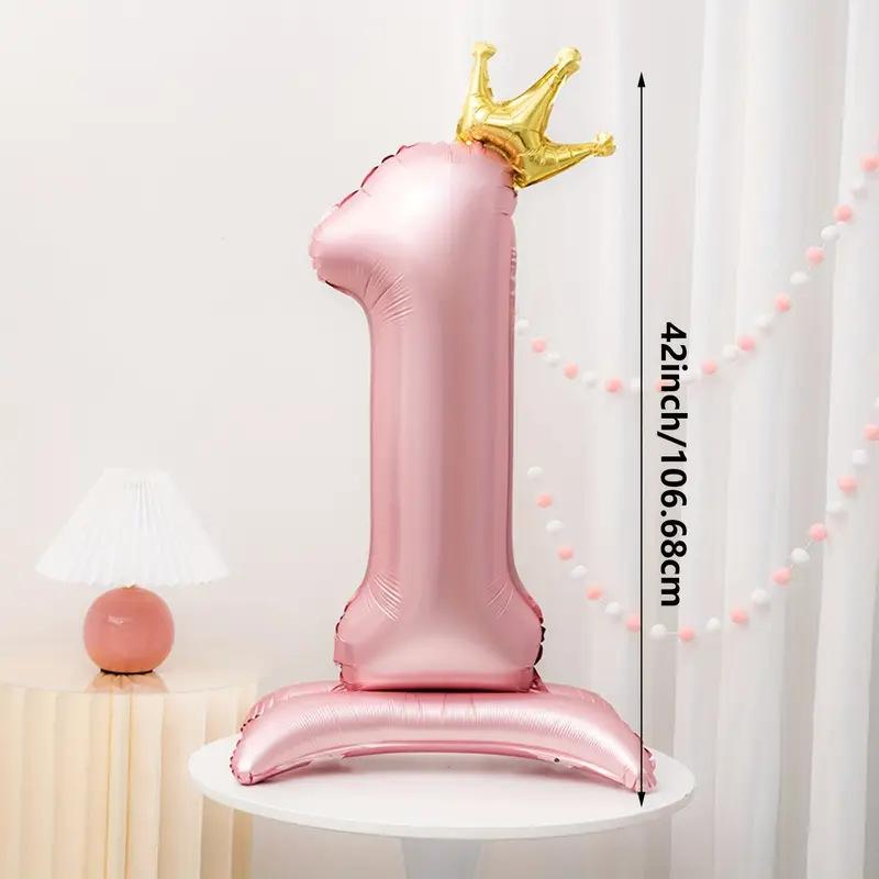 Standing Number 0 Balloon with Crown Shape Base Birthday Party Decoration Foil Balloon for Celebration Events Indoor Outdoor Use
