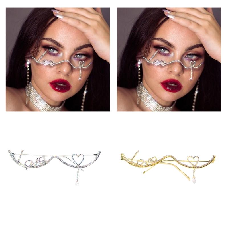 Rhinestones Love Eyeglasses Frame Glittering Face Chain Face Decorative Jewelry No Lens Half Frame Eyewear Party Favor