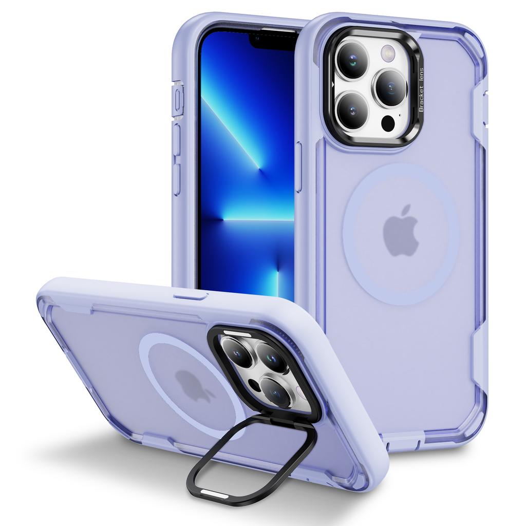 For iPhone 13 Pro Max Case Compatible with MagSafe Lens Frame Kickstand TPU+PC Shockproof Phone Cover