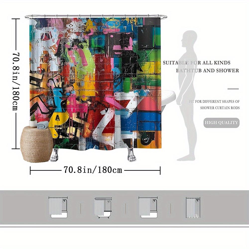 Abstract Graffiti Shower Curtain – Vibrant Street Art, Colorful Urban Design, 70.8x70.8in, Polyester, Includes Hooks