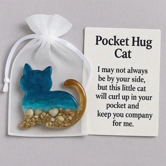 Yousheng Pocket Hug Animal with Positive Card Emotional Support Resin Animal Token Mini Dachshund Turtle Owl Cat Corgi Bulldog Statue Figurine Gift