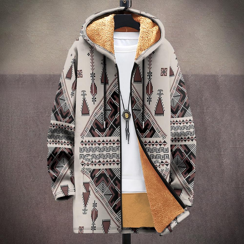 Νέο μπουφάν πολύχρωμα στοιχεία μοτίβου B1 φερμουάρ ζακέτα με κουκούλα χοντρό χειμερινό φλις μοντέρνα καπιτονέ ρούχα