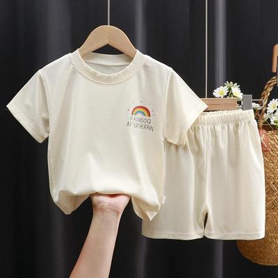 Çocuk Buz İpek Yaz İki Parçalı Set: Erkek ve Kız Çocukları İçin Kısa Kollu Üst ve Şortlar
