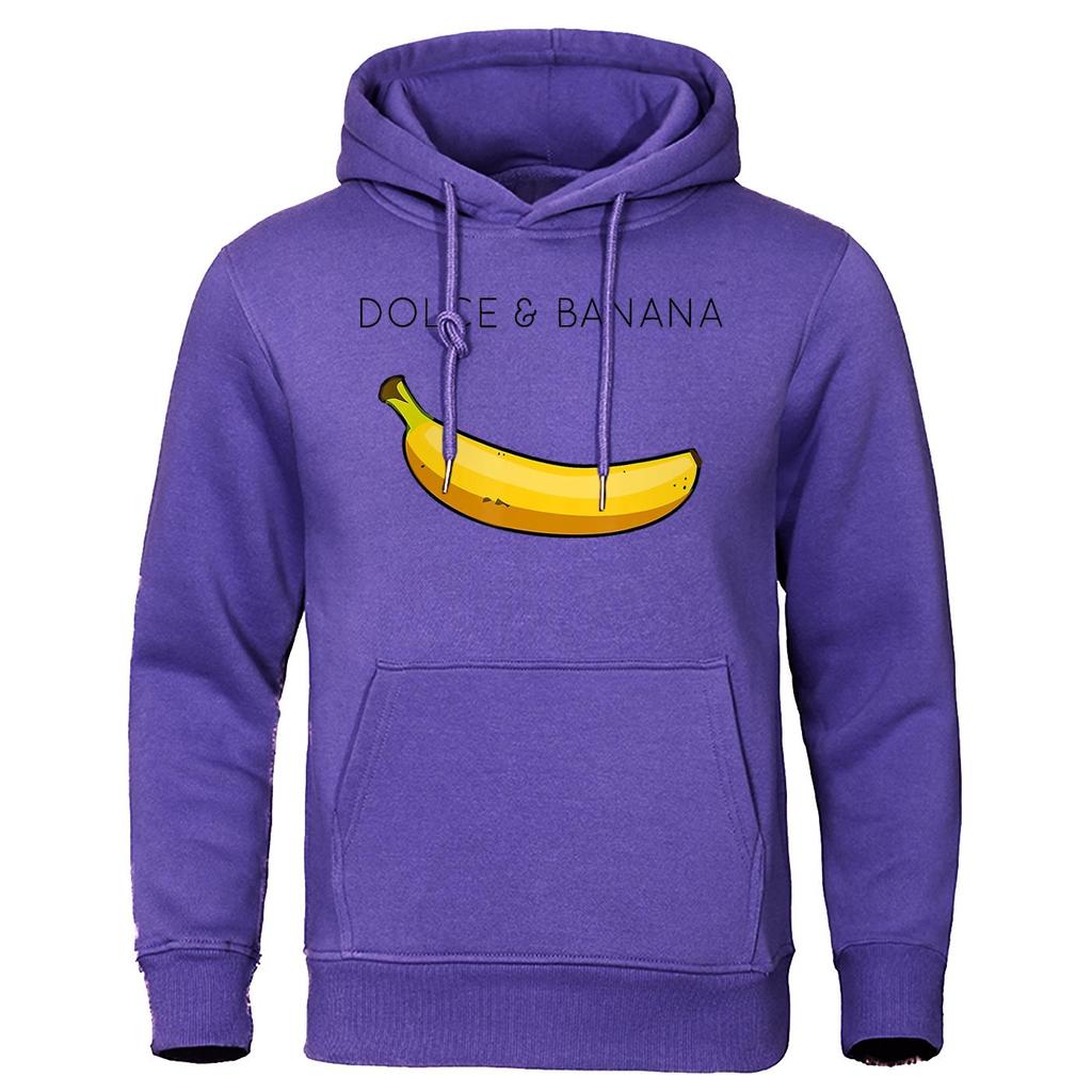 Dolce & Banana Hanorac pentru bărbați cu imprimeu drăguț, îmbrăcăminte casual lejeră, hanorace de modă din lână caldă, hanorac cu personalitate stradală hip hop