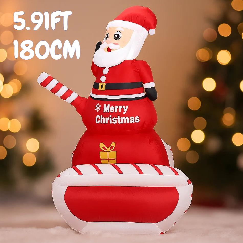 5.91FT Inflatable Santa Claus On Tank Christmas Decoration Toy Xmas Home Ornament Christmas Supplies for Yard Festive Gift