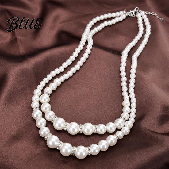 White Pearl Faux Dressy Necklace Ladies 2 Strands Beads Choker