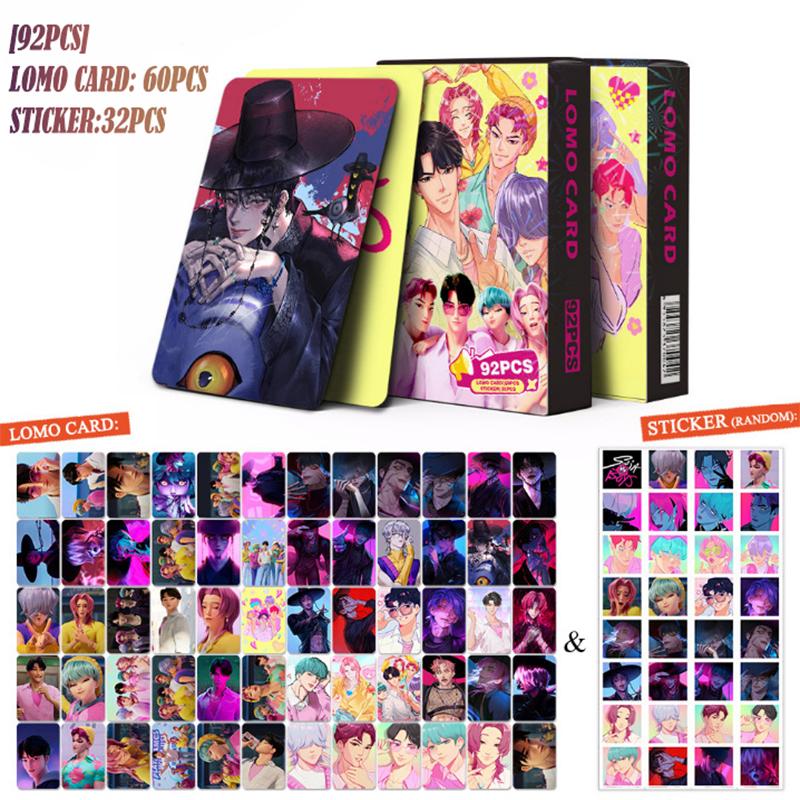 

92-96PCS Anime K-Pop Demon Hunters Lomo Card and Stickers Girls Boys Group HD LOMO cards Fans Collection waterproof decorative