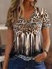 Women's T-Shirt Leopard 3D Printed V-Neck Short Sleeve Slim Casual Daily Top Y2k Clothes Outdoor Streetwear Loose Tee Female Top