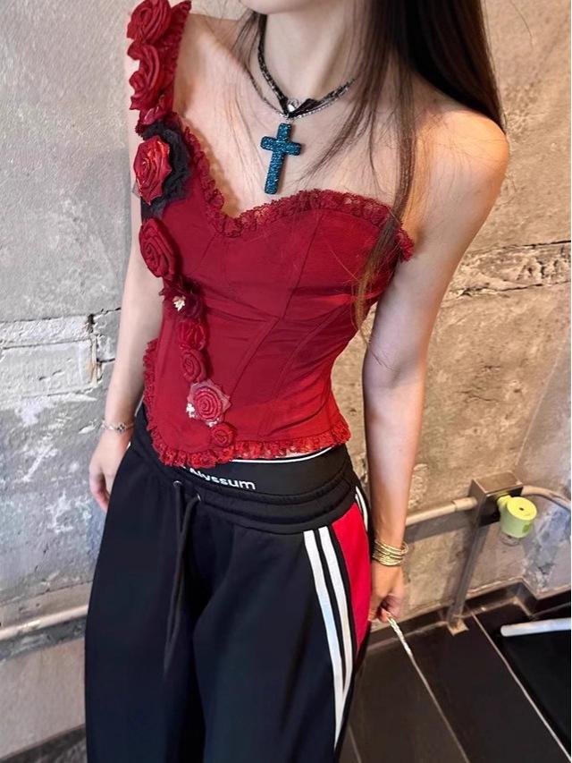 Red Fishbone Strapless Slimming Camisole - Women's Summer Style