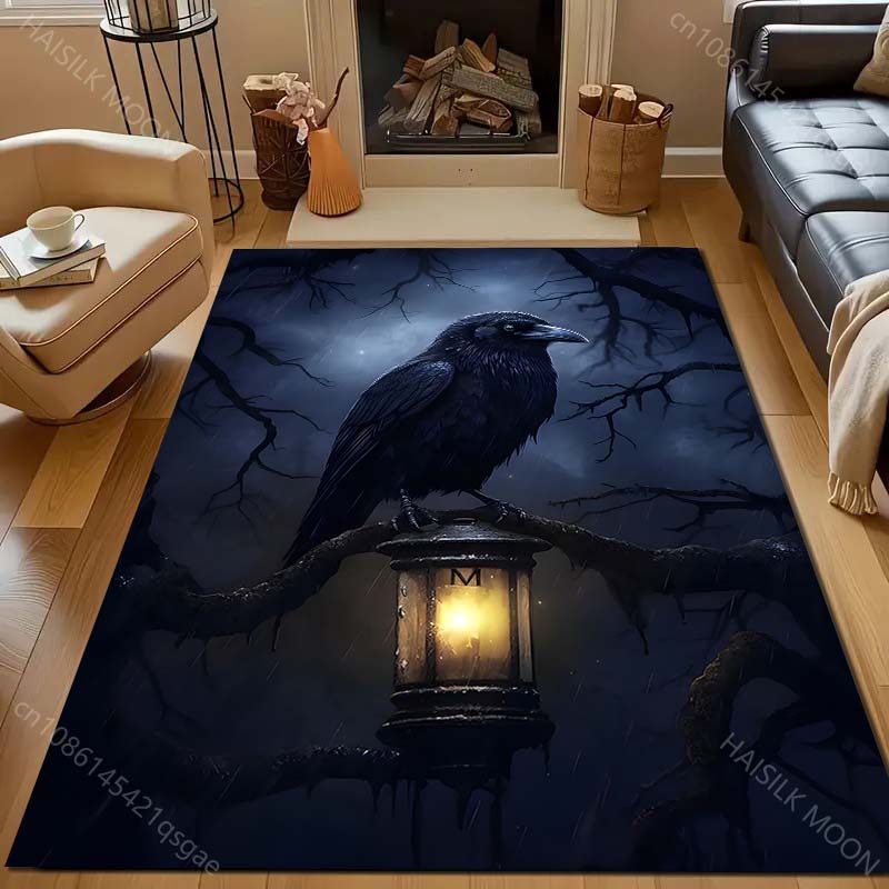 1PC Raven on lantern perch Carpet for Living Room Bedroom Sofa Home Decor Rus Non-slip Floor Mat Luxury Gift