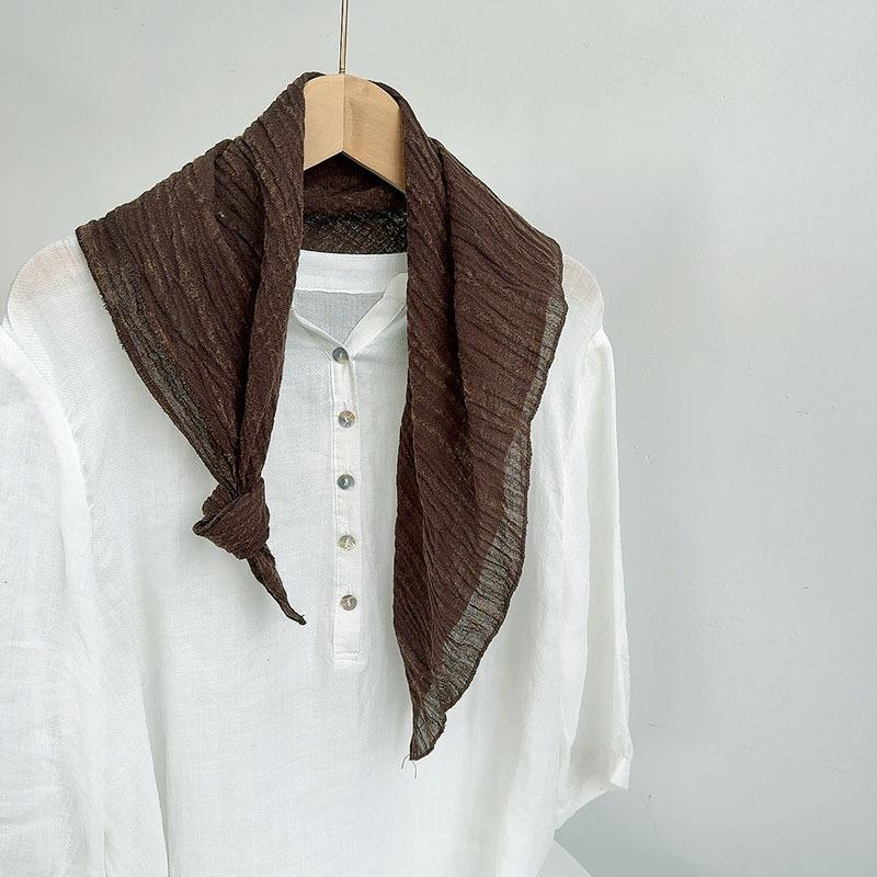 Retro Small Plaid Linen Square Scarf Literary And Versatile Women'S Summer Neck Protection Small Silk Scarf Scarf Accessories