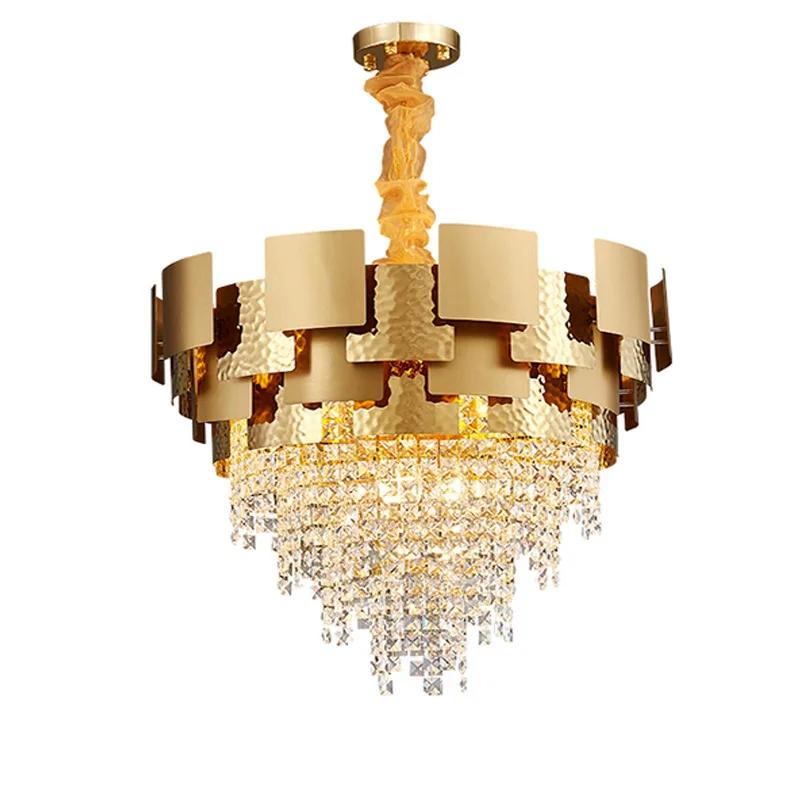 led e14 Postmodern Golden Crystal Stainless Steel Pendant Lights.Pendant light Suspension Luminaire Lampen Lustre For Foyer