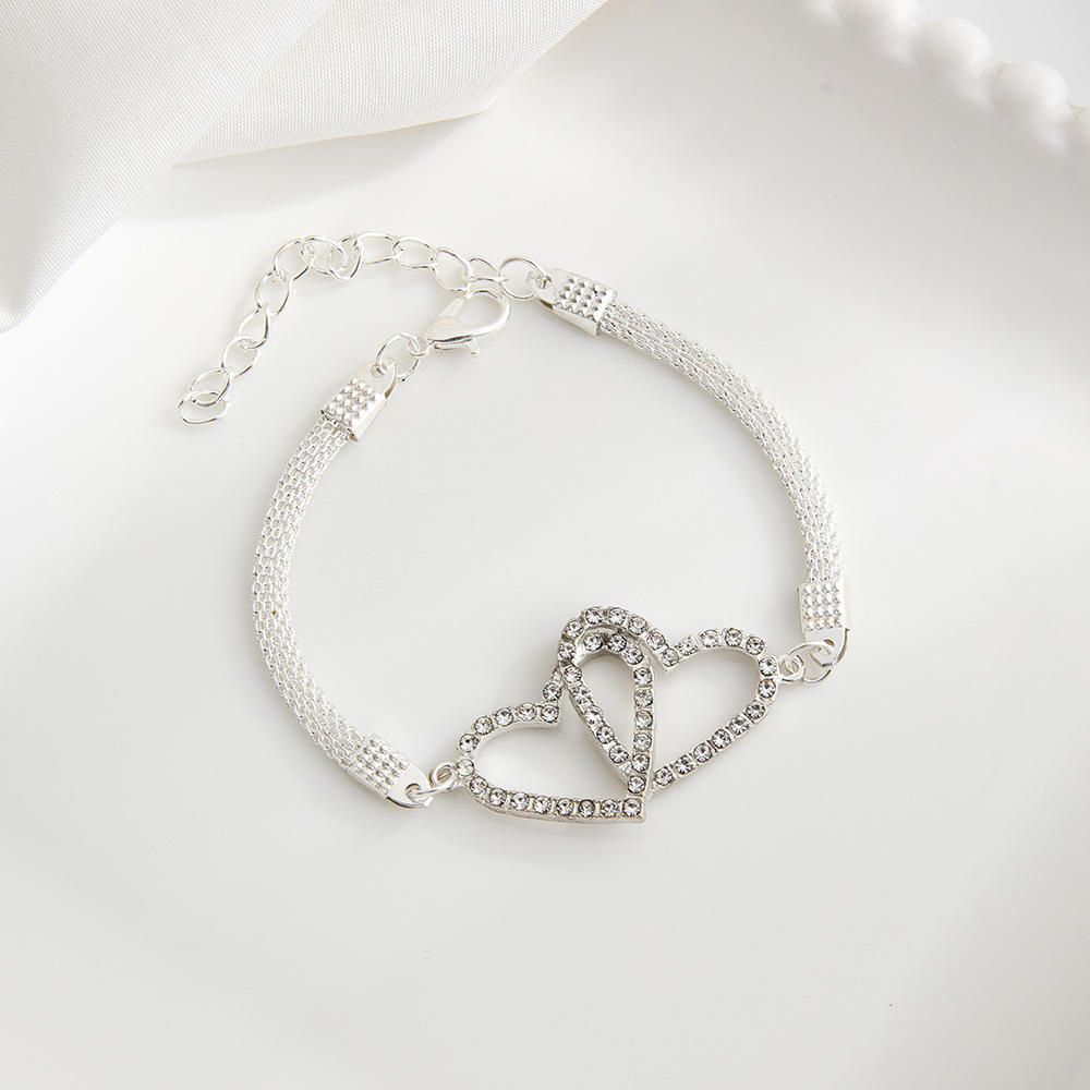 1Pcs Love Heart Couple Bracelets for Women Men Silver Color Double Layer Matching Chain Bracelet Lover Jewelry Gift