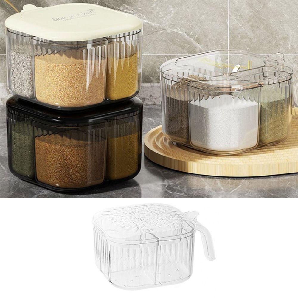 Detachable Kitchen Seasoning Box 4 Compartment Spice Jar Multipurpose Condiment Container  Salt