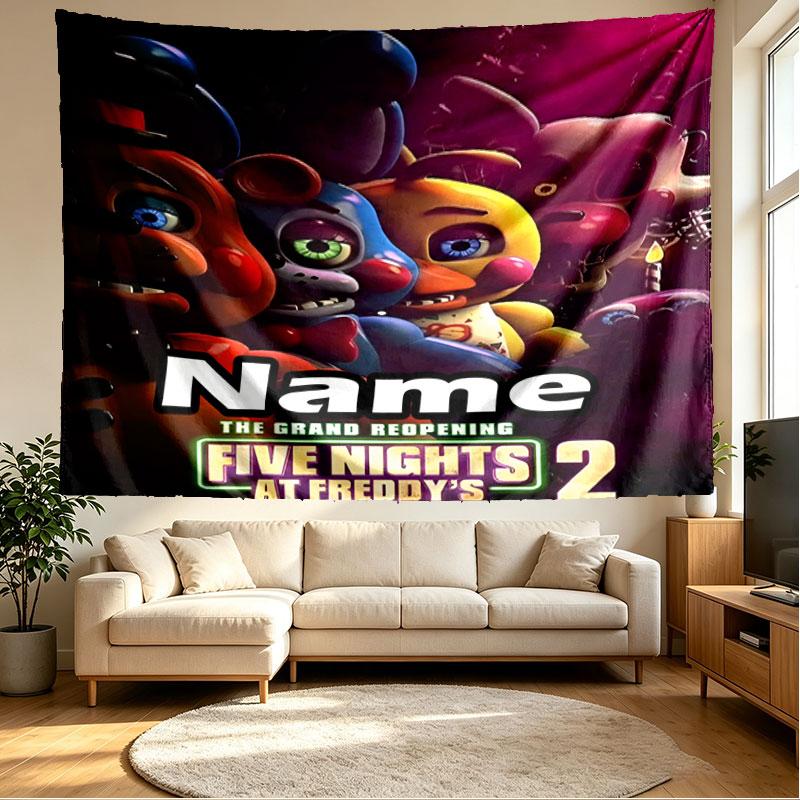 Custom Name Personalized Five Nights At Freddy's Print Tapestry, Wall Art Decor, Bedroom, Dorm, Apartment, LivingRoom, Party Backdrop, Gift for Birthd