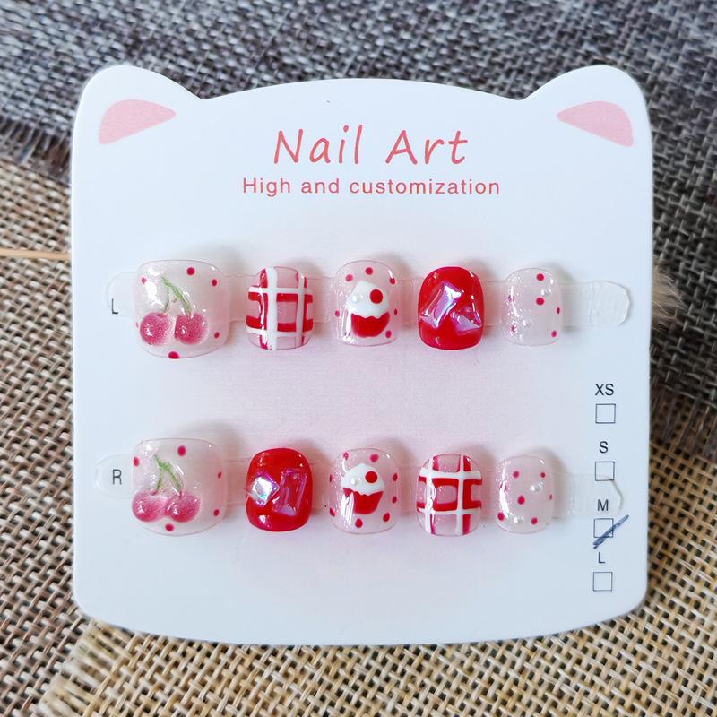 Cherry Flash Diamond Handmade Fairy Manicure for Girls: Wearable Hand-Painted Nail Patches (Ages 3-12)