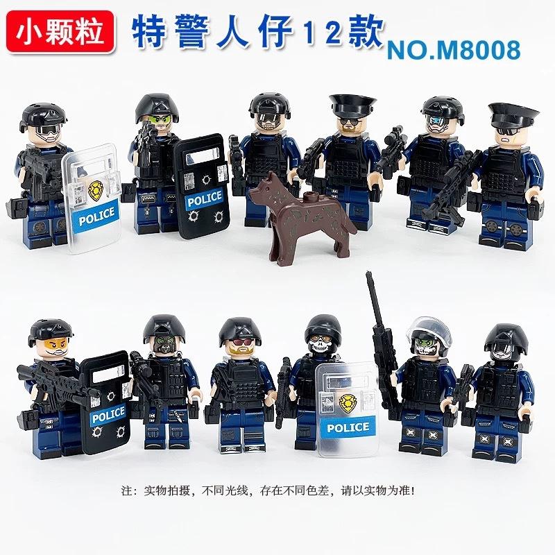 Anti-Terrorism Swat M8008 Small Particle Miniature Weapon Shield Dog Children Assembled Building Block Toy bag