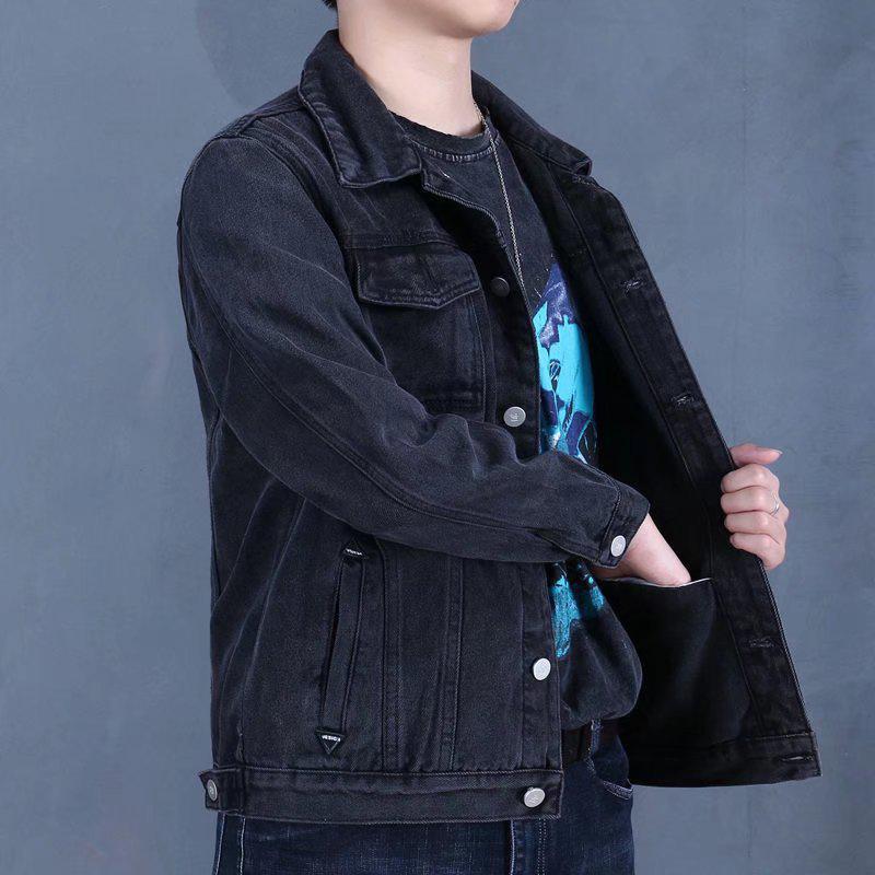 Giacca di Jeans Nera alla Moda da Uomo, Primavera 2023 – Stile Coreano, Cappotto con Revers Resistente all'Usura