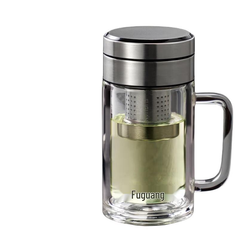 FUGUANG Double-Wall Glass Tea & Water Mug with Handle