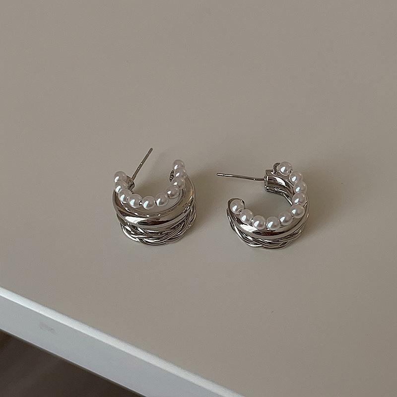 

Серьги-пусеты в стиле ретро с жемчугом, многослойные, металлические, женские, личность, легкая роскошь, мода, темперамент, тренд, универсальные серьги