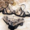 Reggiseno francese sexy Set da donna Intimo ricamato in pizzo Bralette ultra sottile Comfort Lingerie traspirante Reggiseno con set di mutandine
