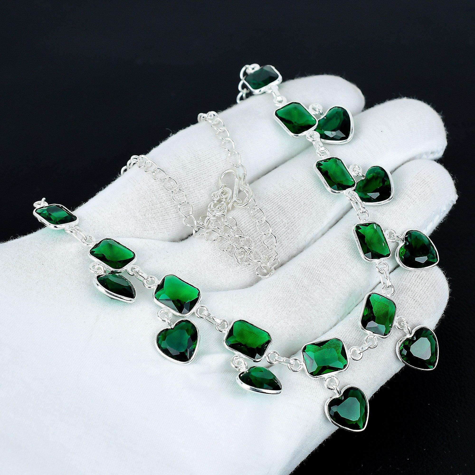 

Green Tourmaline Heart Gemstone Necklace 925 Sterling Silver Necklace Green Tourmaline Necklace Bohemian Handmade Silver Necklace Gift For Wadding 20 зелений
